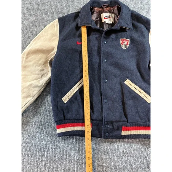Vintage Nike US Soccer Varsity Jacket Mens Small Navy Blue Wool Leather Sleeves - Picture 12 of 16